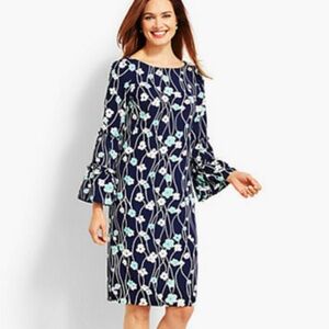 Talbots Navy Floral Bell Sleeve Shift Dress NWT Size 16